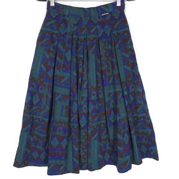 GEIGER AUSTRIA🇦🇹MADE Women Pleated Green Midi Skirt‎ Vintage 90’s Size 38 US 6